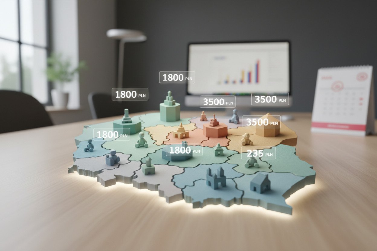 Ceny żłobków prywatnych w Polsce według regionów